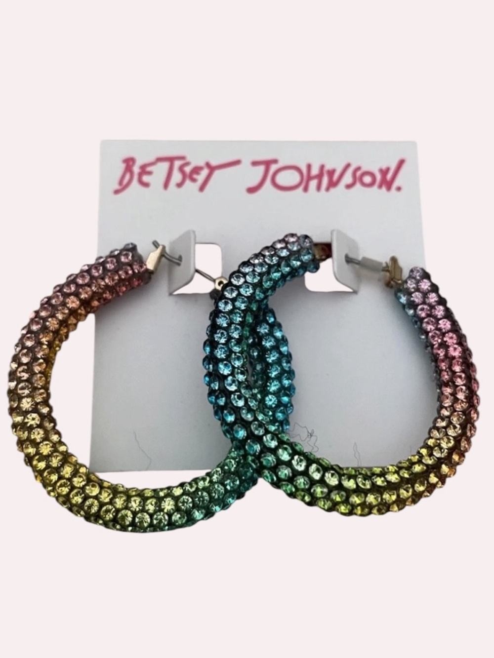 BETSEY JOHNSON Rainbow PRIDE LGBTQIA Pavé Crystal Hoop Earrings NEW NWT
